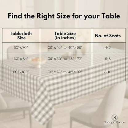 Gingham Buffalo Check 52"x70" Tablecloth 100% Cotton Washable Rustic Rectangle Table Cover Decorative for Gifts, Dining, BBQ, Buffet Parties & Camping - Black