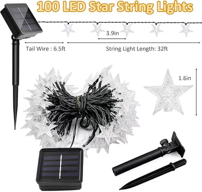 Twinkle Solar Star String Lights Outdoor Waterproof Fairy Lights 39FT 100 LED with 8 Lighting Modes for Camping Garden Wedding Party Tree Holidays Backyard Patio (Cool White)