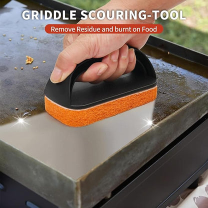 Griddle Cleaning Kit for Blackstone – Grill Stone, Non-Scratch Scouring Pads, Heavy-Duty Scraper & Ergonomic Handles – Flat Top Grill Accessories (8PCS Orange)
