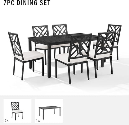 Crosley Furniture Locke 7-Piece Outdoor Dining Set for 6, Patio Table and Chairs for Backyard, Deck, Matte Black with Creme Cushions