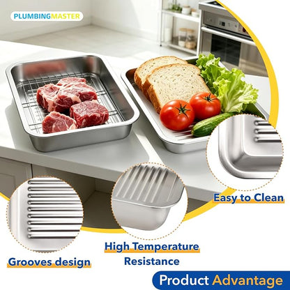 Grilling Gifts for Family: 5-in-1 Outdoor BBQ Food Prep Tray & Carry System, Meat Marinating Container with Lid, Cutting Board & Rack, Metal Cooked Meat Platter Serving Accessories