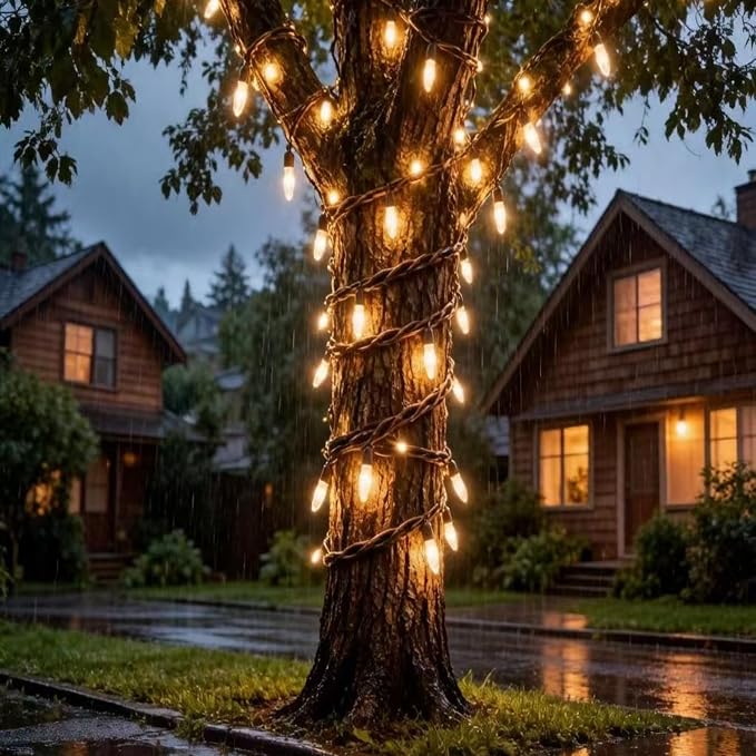 LUCKY SHINE 150 LED Warm White Christmas Lights, Commercial Grade Decorative Lighting String Brown Wire 50 FT, for Indoor Outdoor Party, Garden, Patio