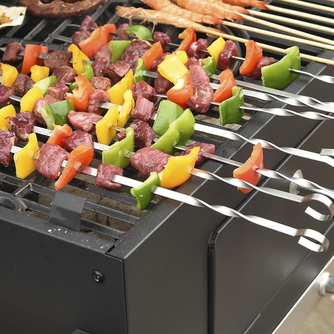 Kabob Skewers 14" Stainless Steel Long Barbecue Skewers, Flat Metal Kebob | BBQ Sticks Wide Reusable Grilling Skewers for Meat Chicken, Set of 12pcs with Storage Bag by JY COOKMENT