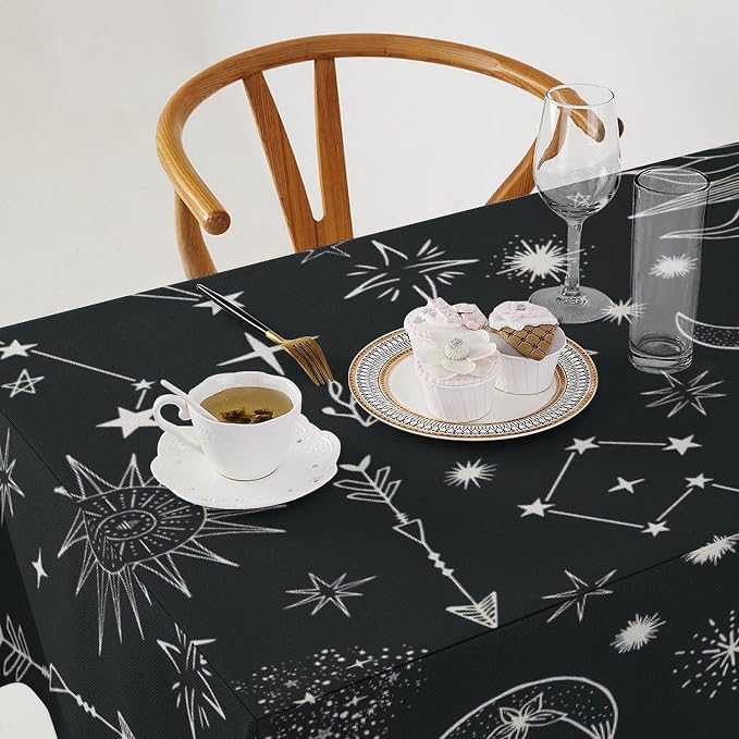 Sun Moon Tablecloth Boho Astrology Celestial Star Crescent Galaxy Space Table Cloth Water Resistant Wipeable Table Cover for Picnic Party Holiday Kitchen Dinner Table 60"x90"