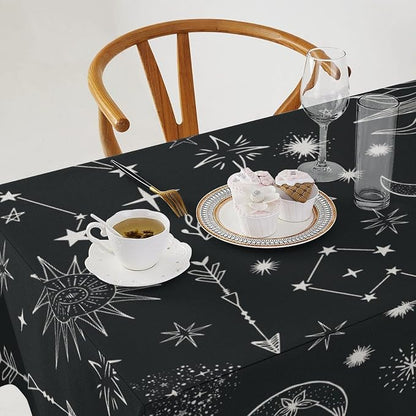 Sun Moon Tablecloth Boho Astrology Celestial Star Crescent Galaxy Space Table Cloth Water Resistant Wipeable Table Cover for Picnic Party Holiday Kitchen Dinner Table 60"x90"