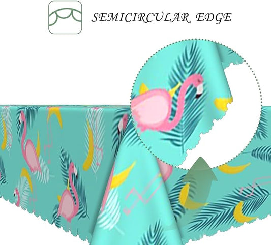 52x70 Inch Tropical Flamingo Rectangle Tablecloth Summer Hawaiian Banana Palm Leaf Mint Green Table Cover Washable Durable Table Cloth for Summer Beach Pool Party Birthday Kitchen Dining Home