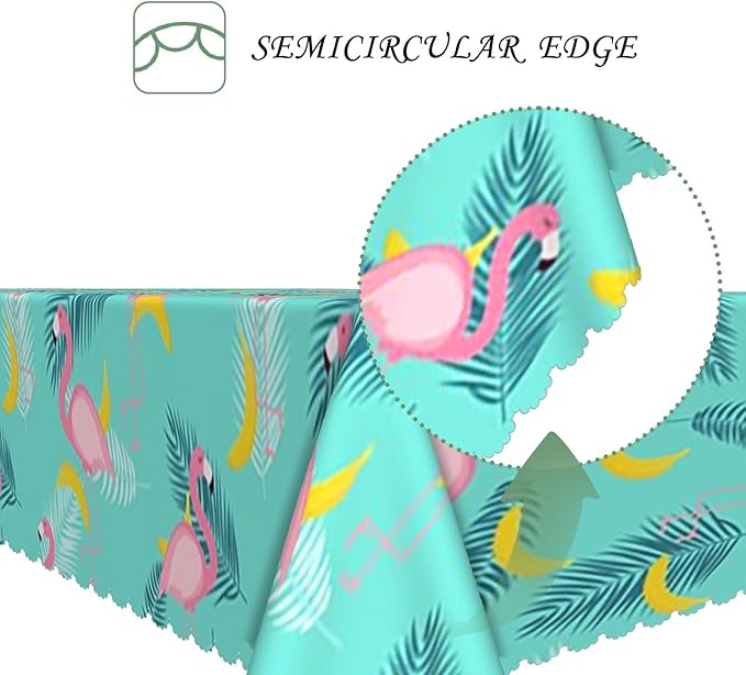 70x140 Inch Tropical Flamingo Rectangle Tablecloth Summer Hawaiian Banana Palm Leaf Mint Green Table Cover Washable Durable Table Cloth for Summer Beach Pool Party Birthday Kitchen Dining Home
