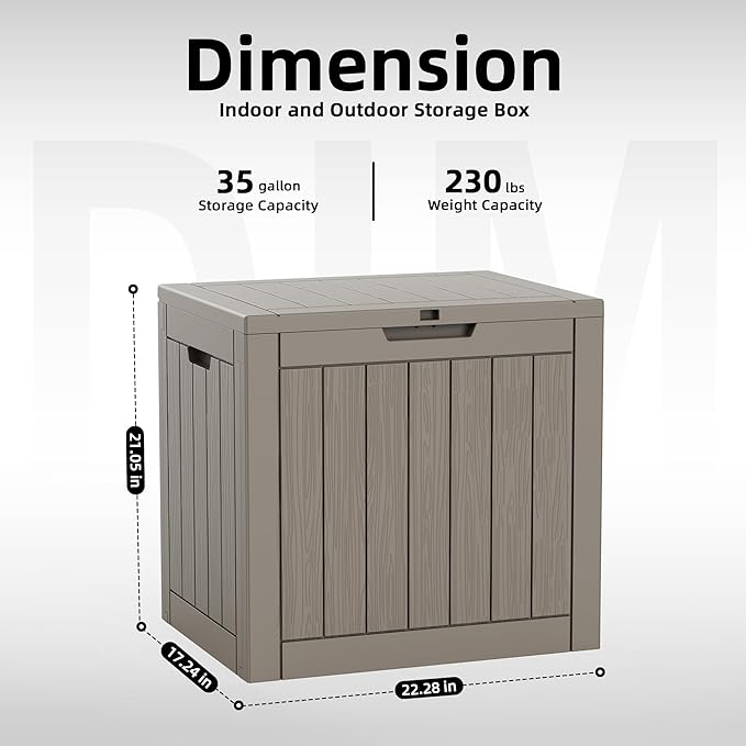 PatioZen 35 Gallon Deck Box Outdoor, Weatherproof Resin Patio Storage Box, Waterproof Outdoor Storage Boxes with Lid Lockable for Cushions, Garden Tools,Grey