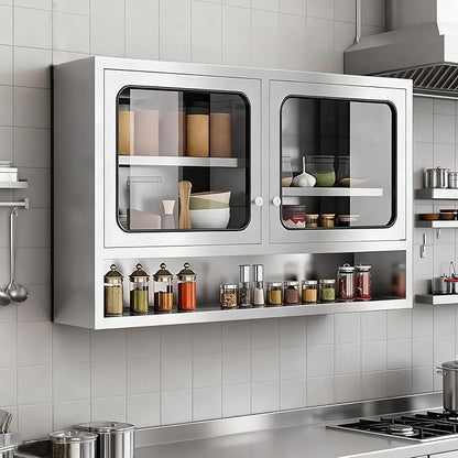 ZZV Kitchen Wall Cabinet, Stainless Steel Wall Mounted Cabinet with Adjustable Shelves, Industrial Wall Storage Cabinet for Garage, Warehouse, No Assembly Required, 11.82D x 39.37W x 27.56H in
