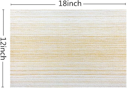 Placemat,Blending Color Durable Woven Vinyl Placemat Washable Heat-Resistant Anti-Skid Kitchen Dining Table Mats (Set of 6, Yellow with White)