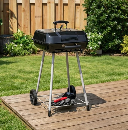 17.5 Inch Round Charcoal Grill, Outdoor Portable Barbecue Grill with Rolling Wheels & Adjustable Air Dampers, Ideal for Backyard, Camping, Patio, Garden and Outdoor Cooking