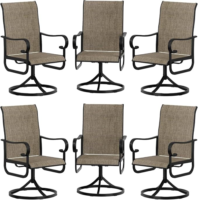 Patio Swivel Chair Set of 6, 360° Swivel & 15° Rocking High Back Outdoor Dining Chairs, All-Weather Metal Frame Patio Chairs for Backyard, Deck, Garden, Poolside Indoor Outdoor Use, Table Not Include
