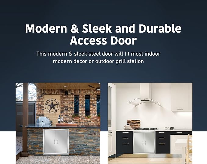 Anfrere 24" W x 24" H Outdoor Kitchen Door, Premium 304 Stainless Steel Double BBQ Panel Access Door for Outside Kitchen Commercial Grilling Station, Oven, Storage Cabinet