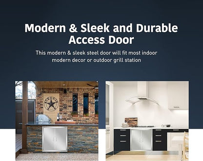 Anfrere 24" W x 24" H Outdoor Kitchen Door, Premium 304 Stainless Steel Double BBQ Panel Access Door for Outside Kitchen Commercial Grilling Station, Oven, Storage Cabinet