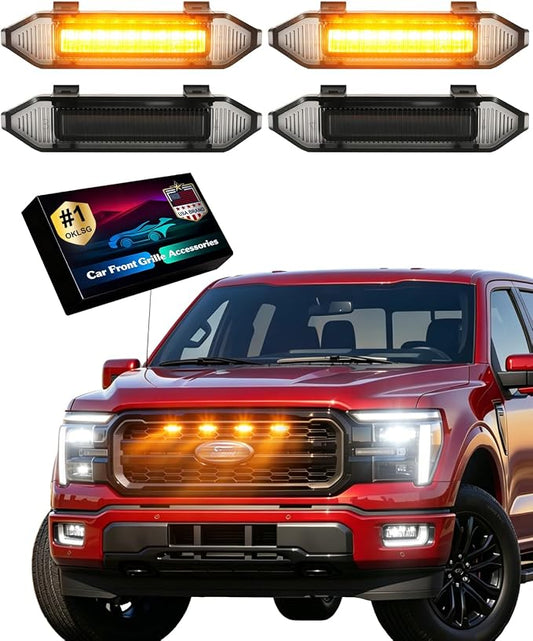 Front Grill Raptor Lights for Ford F150 2024 2025 2026 (Yellow, Lariat) | 5th Gen F150 Grille Marker Lights, Waterproof F150 LED Lights Accessories, Snap-in Installation, OEM Style, Off-road Driving