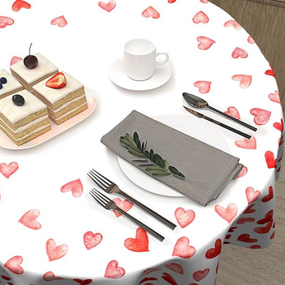 Sweetshow Valentine's Day Table Cloth Round Love Red Hearts Tablecloth 70 Inch Decor Washable Stain and Wrinkle Resistant Round Table Cover for Dining Picnic