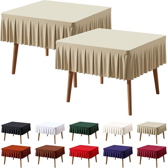 PARTISKY Natural Spandex Square Tablecloths 34x34 Inch, 2 Pack Wrinkle Free Fitted Card Table Cloth Stretch Square Table Cover for Kitchen Dinner, Holiday Party, Wedding Banquet, Display Trade Show