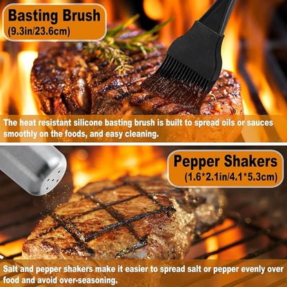 POLIGO 28Pcs Grilling Accessories in Bag with Meat Injector, Barbecue Claws, Mats, Thermometer for Smoker, Camping BBQ Grill Utensils Set Dad Gift for Fathers Day Birthday Grilling Gifts for Men Black