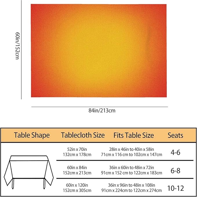 TKS MITLAN Tablecloth Orange Yellow Table Cloth Rectangle Table 60 x 84 Inch Gradient Color Unreal Round Warm Bright Simple Kitchen Decorations for Home Dinner Party