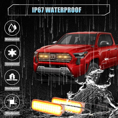 4 PCS Full LED Front Grille Lights for Toyo-ta Tacoma 2024 2025 Limited&Limited i-Force MAX, Amber LED Grille Clearance Light, OEM Grill Led Grilles Light for Tacoma Accessories