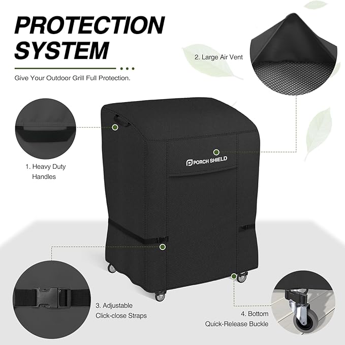 Porch Shield 34W x 24D x 46H inch Premium Gas Grill Cover Up to 32 inch, Waterproof and Fade Resistant 600D BBQ Covers for Weber, Brinkmann, Char-Broil and More, Black