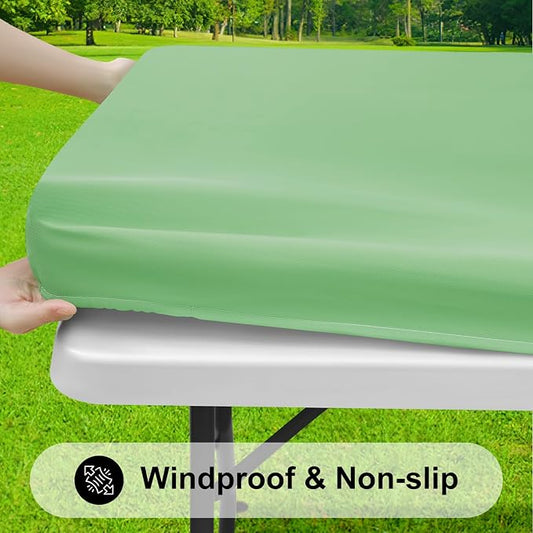 Smiry Rectangle Tablecloth, Elastic Fitted Flannel Backed Vinyl Tablecloths for 5ft Folding Tables, Waterproof Wipeable Table Covers for Indoor, Outdoor, Picnic and Camping (Sage Green, 30"x60")