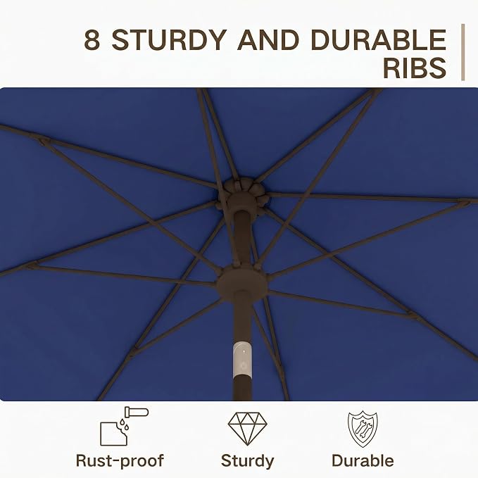 Kingdura 10FT Outdoor Patio Umbrella, Round Market Table Umbrella with Push‑Button Tilt and Crank Lift, 8 Sturdy Metal Ribs, UV50+ Protection Canopy for Backyard, Lawn, Deck, Poolside, Garden (Navy blue)