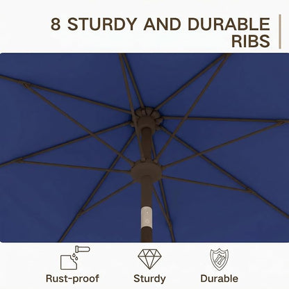 Kingdura 10FT Outdoor Patio Umbrella, Round Market Table Umbrella with Push‑Button Tilt and Crank Lift, 8 Sturdy Metal Ribs, UV50+ Protection Canopy for Backyard, Lawn, Deck, Poolside, Garden (Navy blue)