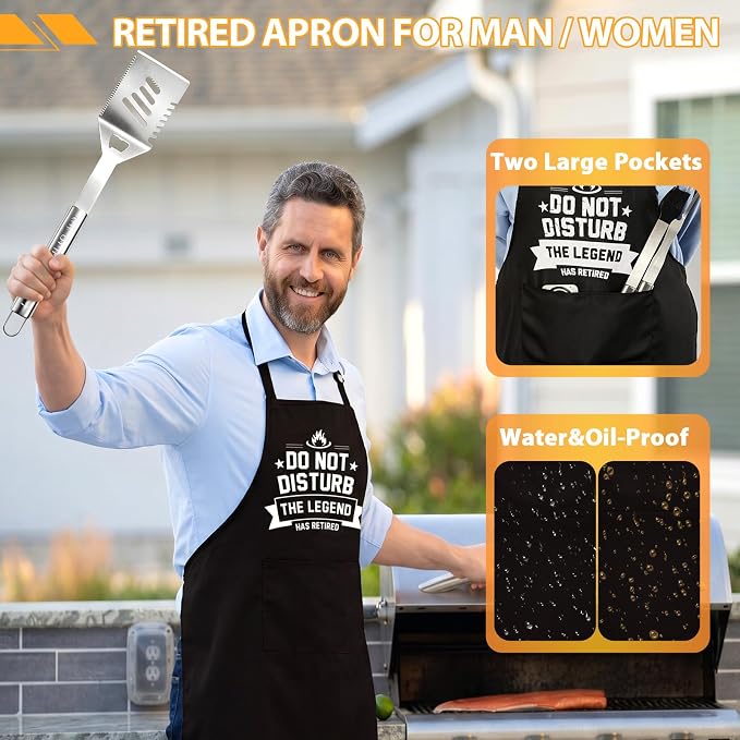 Retirement Gift for Men BBQ Grill Tools Set with Spatula Fork Tongs Brush Apron Heavy Duty Stainless Steel Grilling Accessories in Aluminum Case Retired Gifts for Dad Grandpa Coworker Teacher Boss