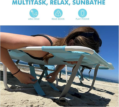 3 in 1 Women Comfort Backpack Beach Tanning Lounge Chair with Cushion Face Hole Softer Padded Adjustable Washable, Layout Sun Chair for Adults Outside Reading Sunbathing Poolside, 6 Position, 2 Pack