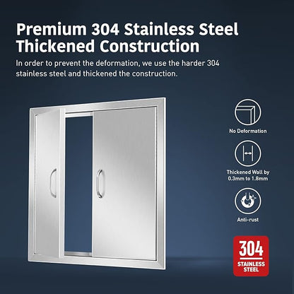 Anfrere 24" W x 24" H Outdoor Kitchen Door, Premium 304 Stainless Steel Double BBQ Panel Access Door for Outside Kitchen Commercial Grilling Station, Oven, Storage Cabinet