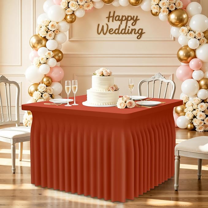 Smiry Spandex Elastic Fitted Table Cloth Skirt for 3FT Square Table | Stretch Washable Table Cloth, Banquet Table Cover for Wedding, Party, Indoor & Trade Shows, (Rust, 36Lx36Wx30H)