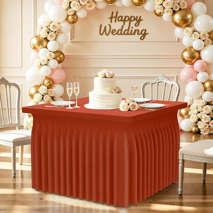 Smiry Spandex Elastic Fitted Table Cloth Skirt for 3FT Square Table | Stretch Washable Table Cloth, Banquet Table Cover for Wedding, Party, Indoor & Trade Shows, (Rust, 36Lx36Wx30H)