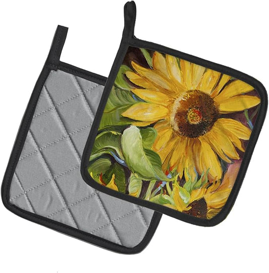 Caroline's Treasures JMK1265PTHD Sunflowers Pair of Pot Holders Kitchen Heat Resistant Pot Holders Sets Oven Hot Pads for Cooking Baking BBQ, 7 1/2 x 7 1/2