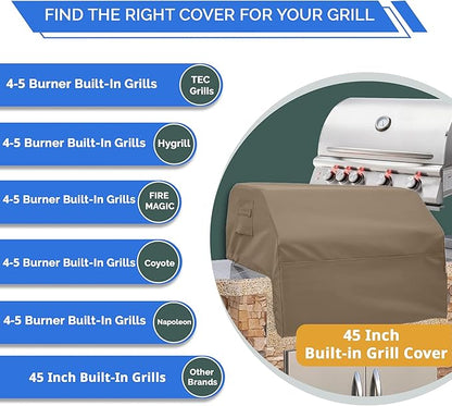 Covers & All Built-in Grill Cover for Outdoor Grill – Heavy Duty 12 oz Waterproof Built-in BBQ Grill Cover, PVC-Coated Polyester with Elastic Hem for Snug Fit (45 x 29 x 26 inches, Beige)