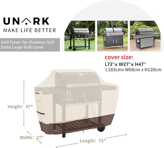 Extra Large Grill Cover for Outdoor Grill 72 Inch, Gas Grill Covers Heavy Duty Waterproof BBQ Covers for Outside, All Weather Protection Grill Cover 72 Inch 72" L x 27" W x 47" H Beige