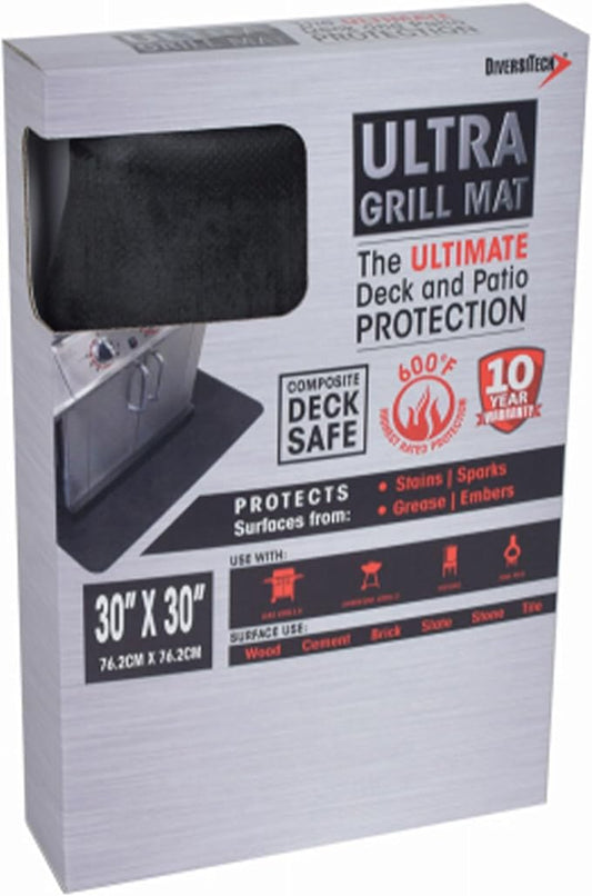 DiversiTech 30 Inch Ultra Grill Mat with Secure Use on Composite Deck Design and Lightweight Construction for Patio, Lawn, and Garden, Gray