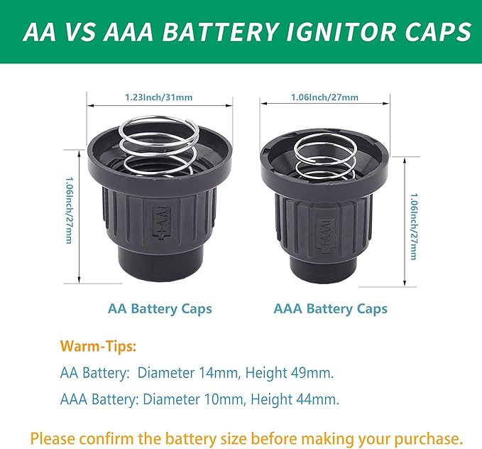 A.I.FORCE 2Pcs AAA Battery Igniter Caps, Ignitor Push Button with Springs and mounting Thread, Ignition Caps Replacement for Gas Fire Pit, BBQ, Grill, Barbecue Spark Generator
