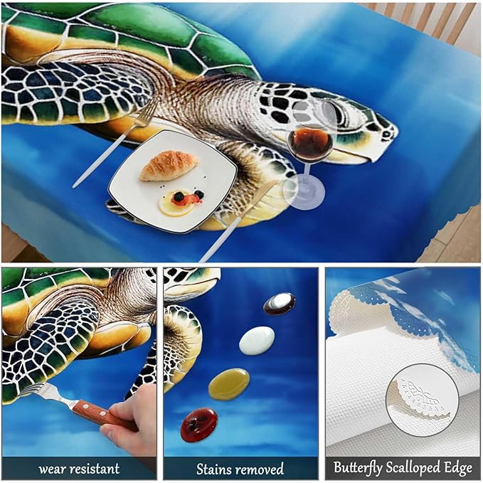 Swono Sea Turtle Table Cloth Rectangle Tables Blue Ocean Sea Turtle with Light Rays Kitchen Table Cover Oblong 52"X70" Tablecloth for Dining Table Buffet Parties Patio and Camping