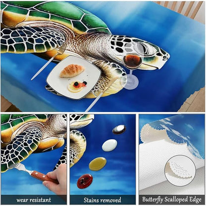 Swono Sea Turtle Table Cloth Rectangle Tables Blue Ocean Sea Turtle with Light Rays Kitchen Table Cover Oblong 52"X70" Tablecloth for Dining Table Buffet Parties Patio and Camping