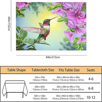 TKS MITLAN Tablecloth Hummingbird Table Cloth Rectangle Table 60 x 84 Inch Spring Flowers Humming Bird Kitchen Decorations for Home Dinner Party