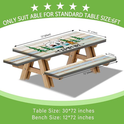 JAWO Rustic Camper Picnic Table Cover with Bench Covers, Flowes Boho Floral Camping RV Essentials Gear Supplies Outdoor Waterproof Windproof Tablecloth with Elastic, 60in