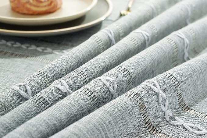 Chassic 60 x 60 inches Farmhouse Style Linen tablecloths, Wrinkle Resistant Washable Dining Room Table Cloths for Square Tables - Hemstitch Light Grey