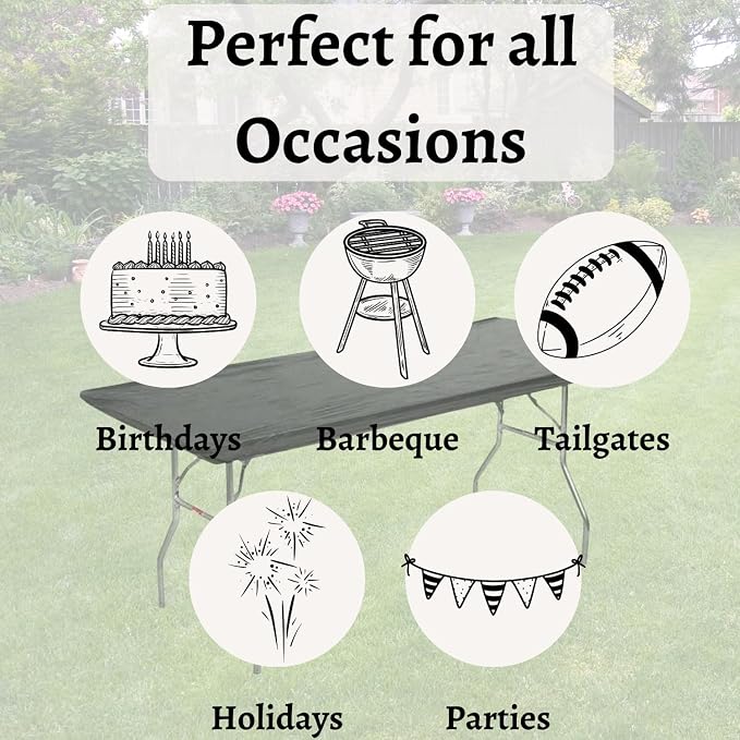 6' Rectangle Plastic Table Covers 30" x 72", Bundle of 5 (Black)