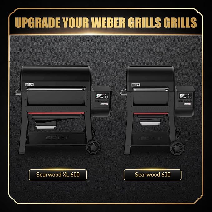 QuliMetal Foldable Side Shelf for Weber Searwood 600 & 600XL Grill, Black Powder Coated Metal Side Table with Built-in Hooks, Grill Side Shelf Accessory