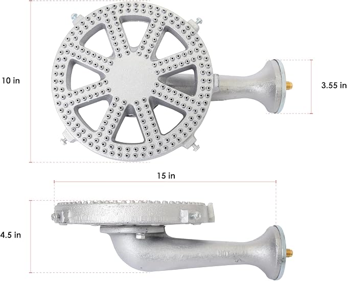 COOKAMP Cast Iron Propane Burner Head with Brass Fitting Orifice (SH16RH - DIY Burner & Regulator)