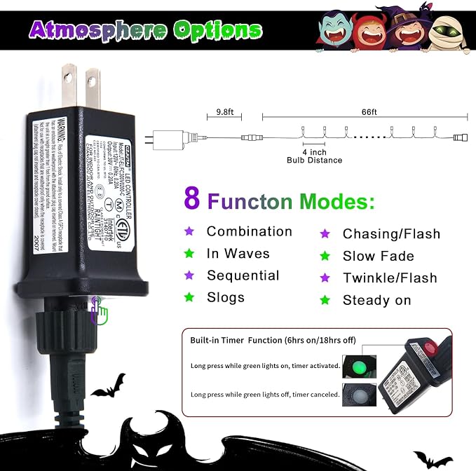 JMEXSUSS 66ft 200 LED Purple and Green Halloween Lights Plug in | Connectable ,8 Modes, Waterproof, Halloween String Lights for Tree Yard Outdoor Indoor Bedroom Garden Patio Decor