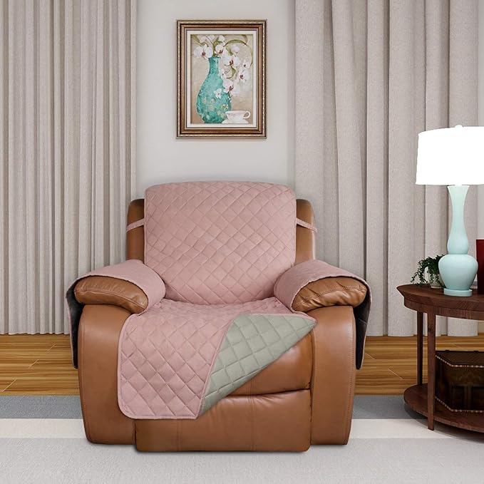 PureFit Reversible Recliner Chair Covers Couch Covers for Dogs, 28 in | Pink/Beige, Water Resistant Couch Protector, Washable Pet Couch Cover with Non Slip and Elastic Straps For Kids
