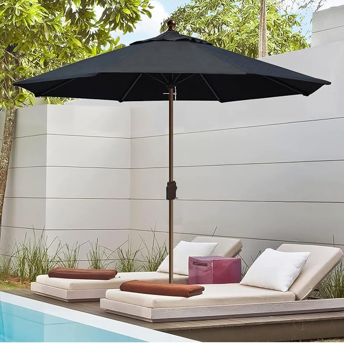 EliteShade USA 10-Year-Non-Fading 10Ft Market Patio Umbrella, UPF 50+ UV Protection Performance Sun Umbrella, Heavy Duty Commercial Grade Outdoor Table Umbrella with Crank, Windproof Vented Top for Garden, Pool, Deck and Outdoor Playsets, No Tilt, Black
