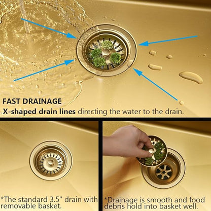 Undermount Bar Sink Gold, Jshozzy 18 x 15 inch Wet Bar Sink Undermount Stainless Steel 16 Gauge Deep RV Single Bowl Small Kitchen Sink